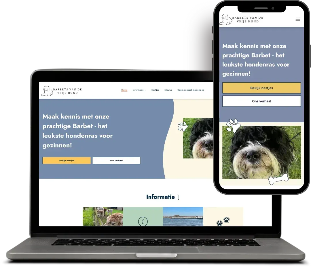 screenshot website van Barbets van de vrije hond