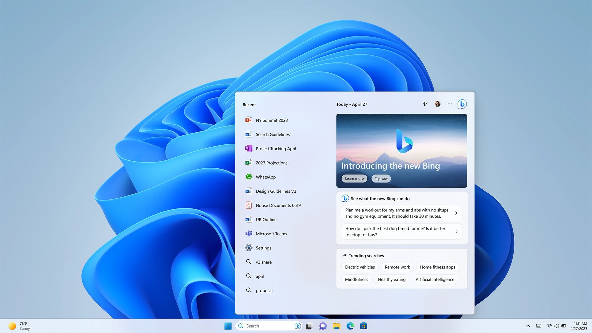 Bureaublad van Windows 11 met het startmenu geopend